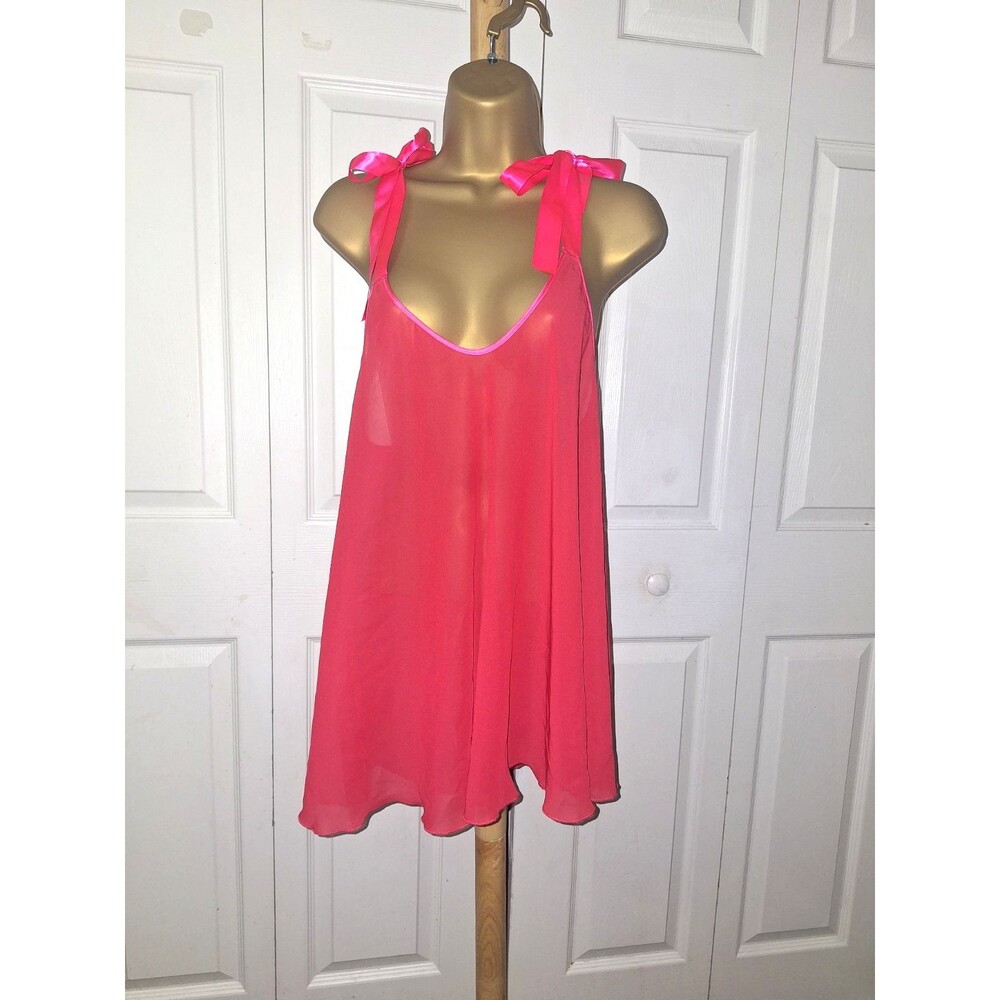 Victoria's Secret Ribbon Bow Trim Camisole Top Red Pink Med Sheer Coquette Sleep